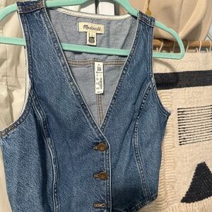 Madewell Blue Denim Vest with Brown Buttons